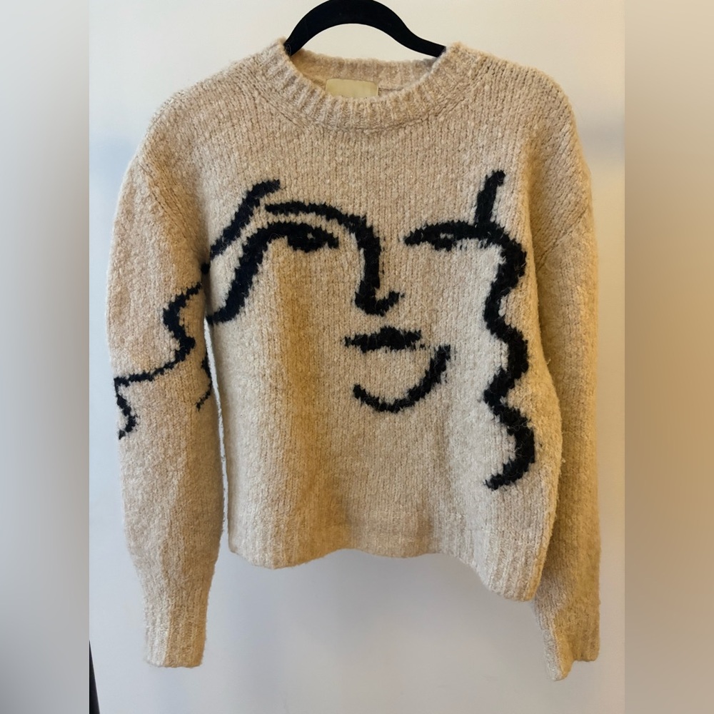 Paloma Wool Cream Sweater with Black Abstract Face